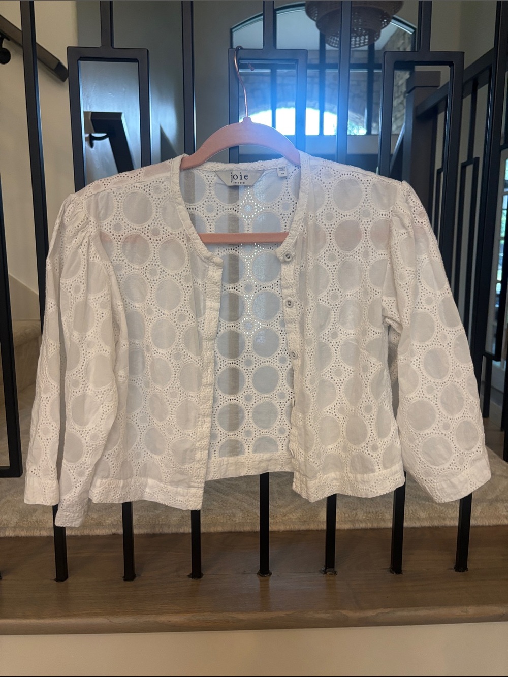 Joie White Eyelet Round-Neck Cropped Blazer